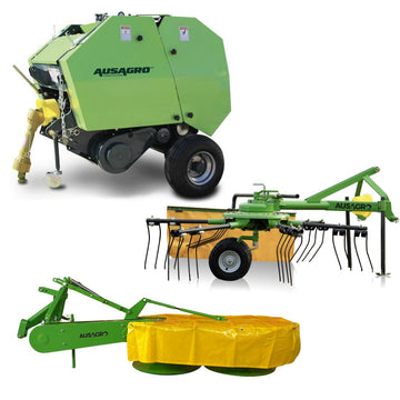 Combo Mini Rotoenfardadora, Rastrillo y Segadora de Tambor